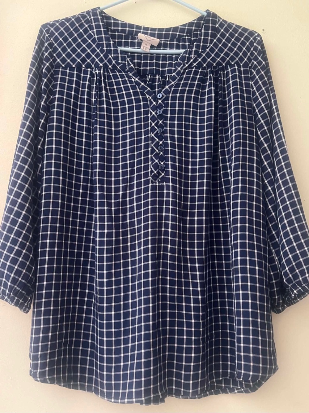 St. John's Bay Navy and White Windowpane Blouse